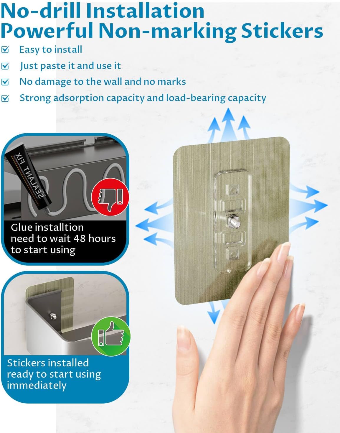 Onemake Shower Caddy - Rustproof Aluminum Shower Shelf with Removable Hooks | No Drill, Grey