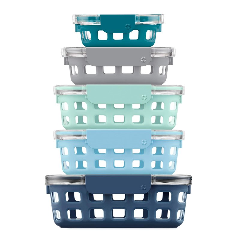 Ello Duraglass Mixed Meal Prep Sets Leak-Proof Glass Food Storage Containers with Silicone Sleeves and Airtight BPA-Free Lids, Dishwasher, Microwave, and Freezer Safe