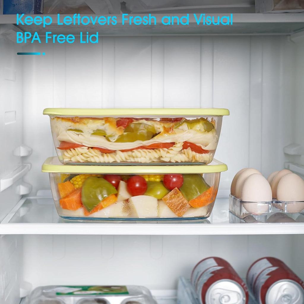NUTRIUPS 9 x 9 Glass Baking Dish Set - 2.75QT Deep Pan with Lid | Durable Yellow Bakeware (2 Pack)