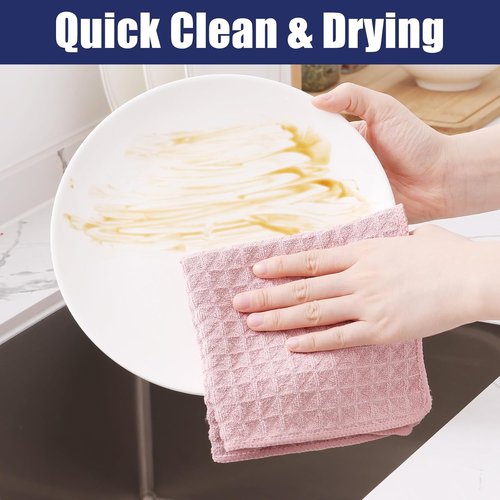 Homaxy Microfiber Kitchen Towels - Ultra Absorbent Waffle Weave | 16 x 28 Inch, 4 Pack in Pink