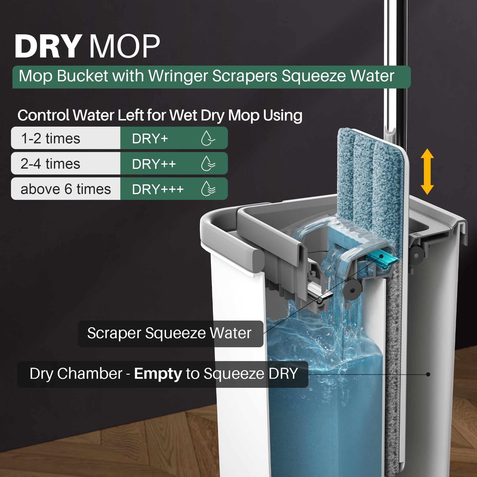 JOYMOOP Mop and Bucket with Wringer Set, Hands Free Flat Floor Mop and Bucket, with 8 Washable Microfiber Pads, Wet and Dry Use, Floor Cleaning System