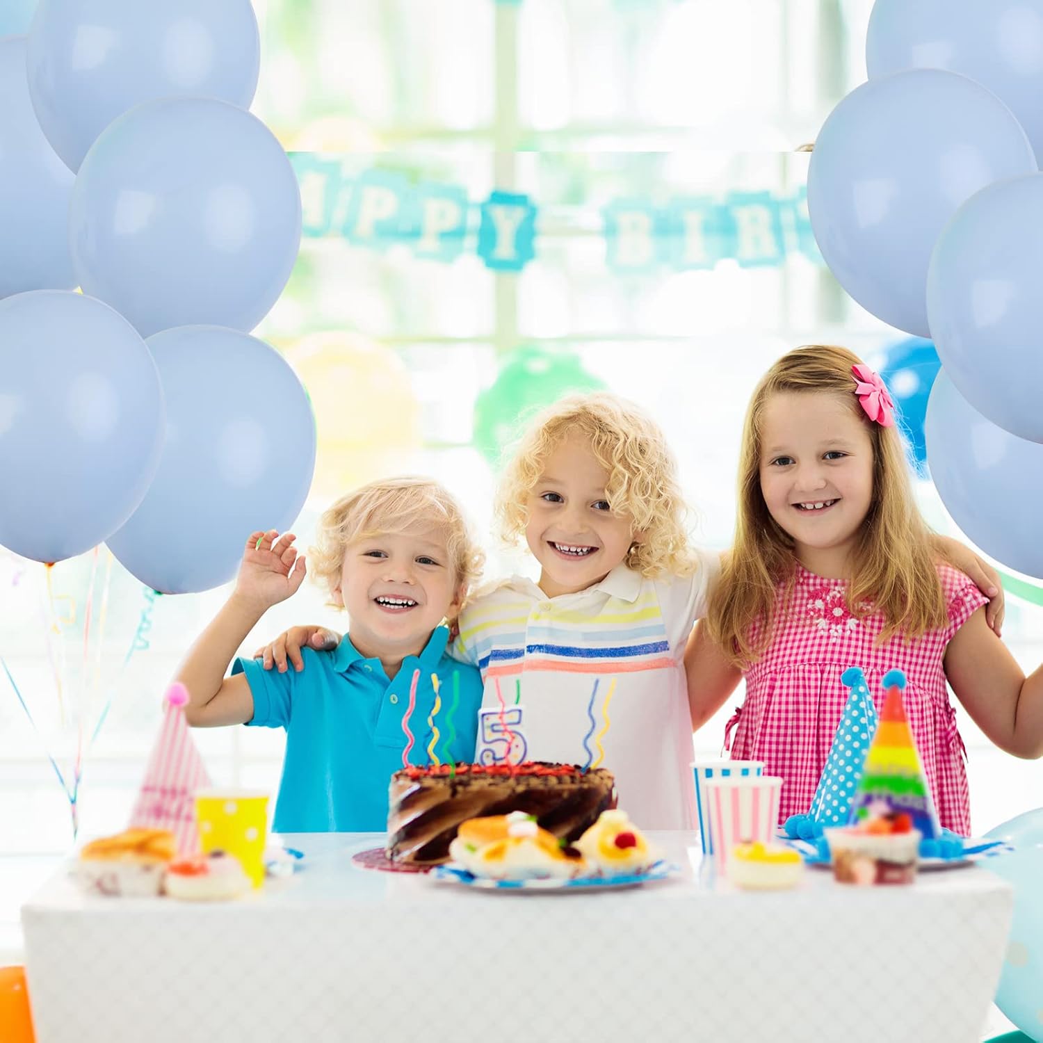 RUBFAC Pastel Blue Balloons - 129pcs in Various Sizes for Garland & Arch | Perfect for Birthday & Baby Showers