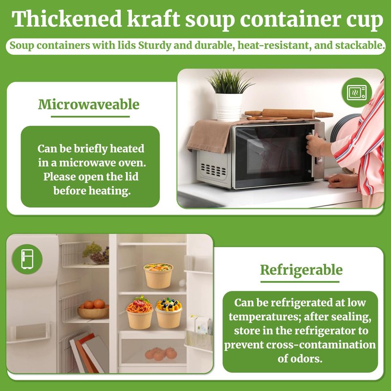Giwrmu 8 Oz Disposable Paper Soup Cups, 50 Pack Kraft Paper Cups, Soup Containers with Vented Lids, Microwave Safe Party Cups, Eco Friendly Alternative to Plastic Containers