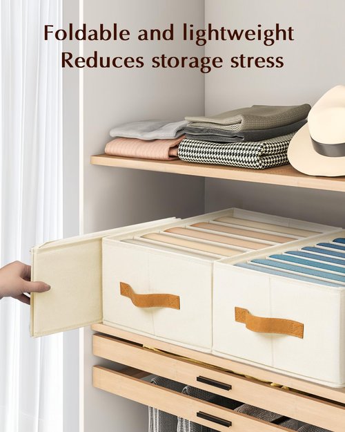Homsorout Clothes Organizer - Foldable Fabric Jeans & Sweater Storage with Handles | 6 Pack, Beige