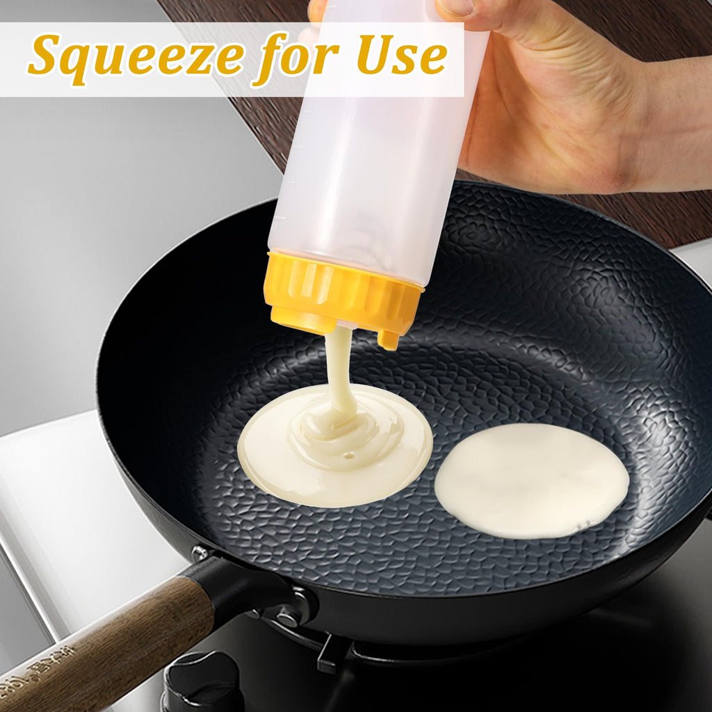 3 Pack Pancake Batter Dispenser and Mixer with BlenderBall Wire Whisk, Pancake Shaker Batter Dispenser, Kitchen Batter Bottle Squeeze for Cupcakes, Muffins, Crepes, Breakfast Art, and More (Yellow)