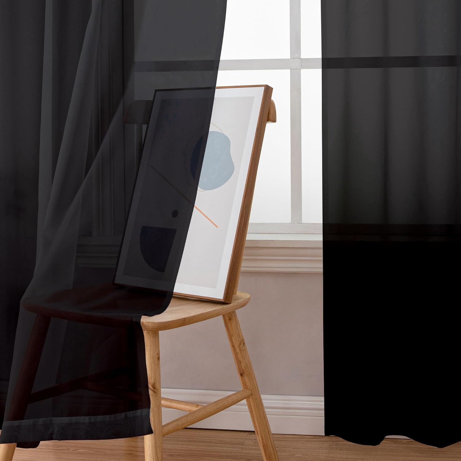 Simplebrand Black Sheer Curtains - Elegant Light Filtering Rod Pocket Panels | 84" Long, 42" W (Set of 2)