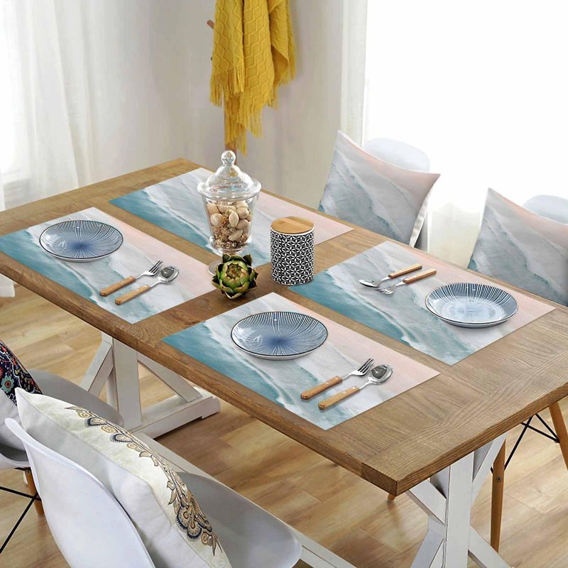 Summer Beach Place Mats Set of 6, Sturdiness Non-Slip Kitchen Placemats, Washable Place Mats - Easy to Clean Ocean Nautical Coastal Table Mats for Dining Room/Seaside Restaurant/Party Decor 13x19 Inch