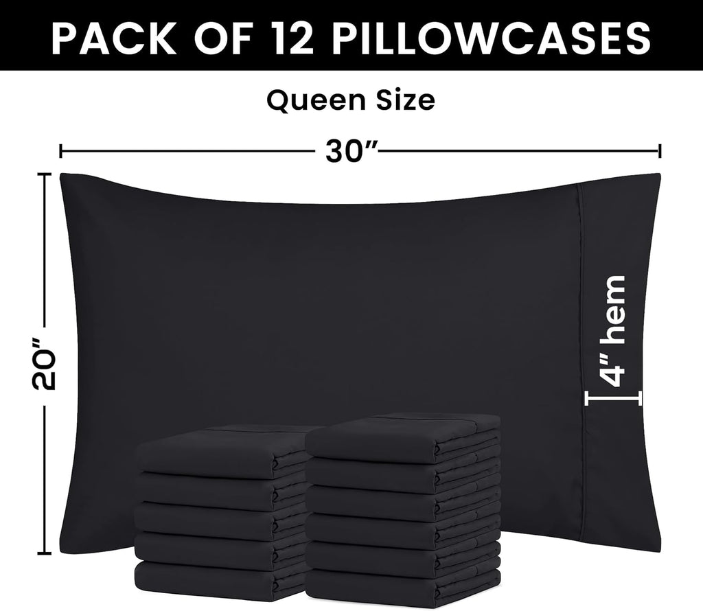 Utopia Bedding Queen Pillow Cases - Soft Brushed Microfiber - 12 Pack, Fade Resistant | 20 x 30 Inches, Black
