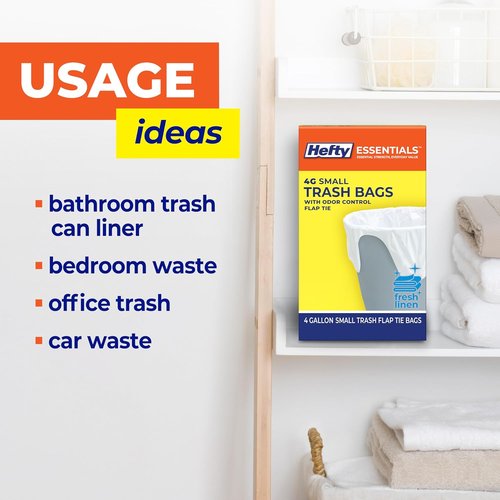 Hefty Essentials 4 Gallon Trash Bags - 52 Count Small Scented Bags | Fresh Linen Scent, White
