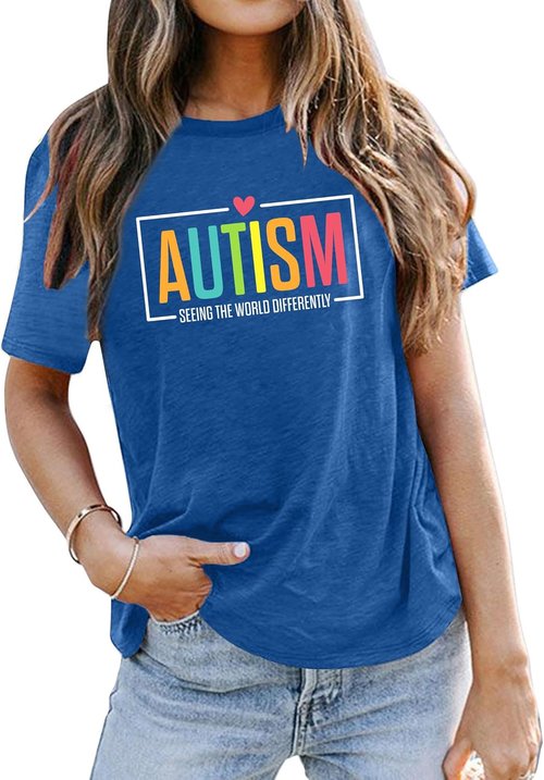 Ithalt Autism Awareness Shirt - Women's Blue T-Shirt for Autistic Moms | Puzzle Piece Design