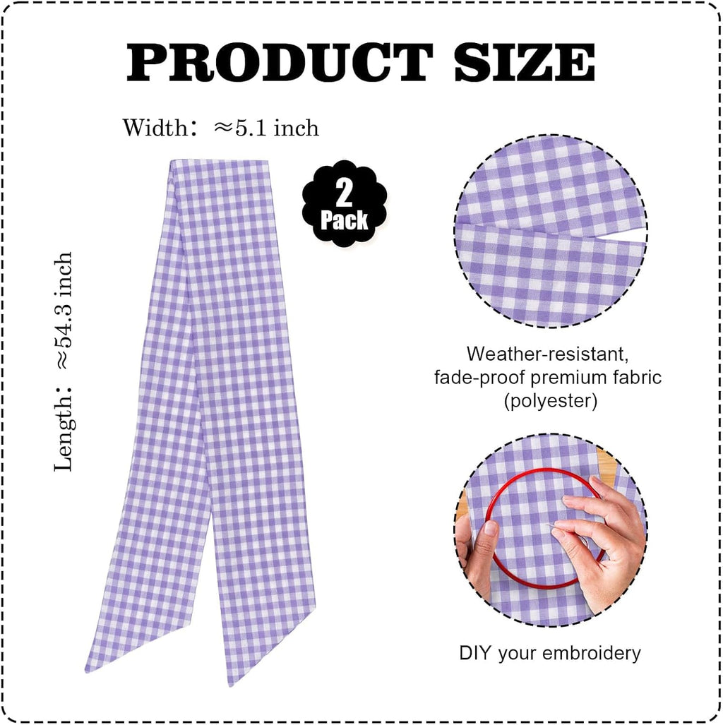Skiennix Wreath Sash - Elegant Purple & White Checkered Plaid Bow Ribbon Bundle | 2 Pack (5.12" x 54.33")