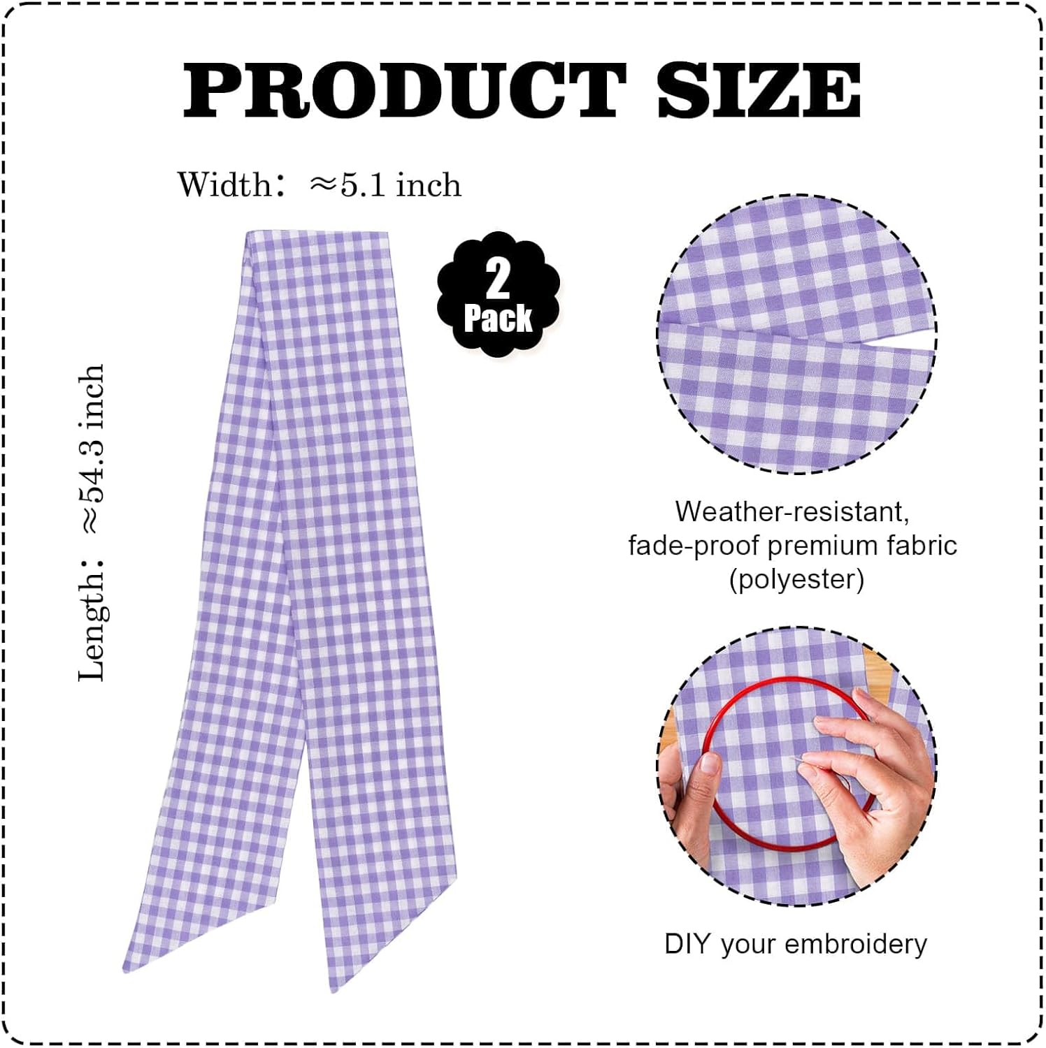Skiennix Wreath Sash - Elegant Purple & White Checkered Plaid Bow Ribbon Bundle | 2 Pack (5.12" x 54.33")
