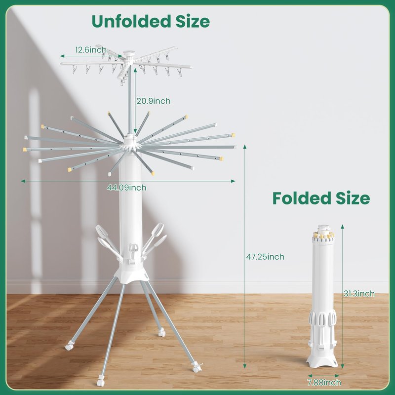 GBEER Clothes Drying Rack Foldable, 4-Legged Laundry Drying Rack Collapsible, Clothing Drying Rack with 4 Pulleys, 3-Tier Collapsible Drying Racks for Laundry and Shoes