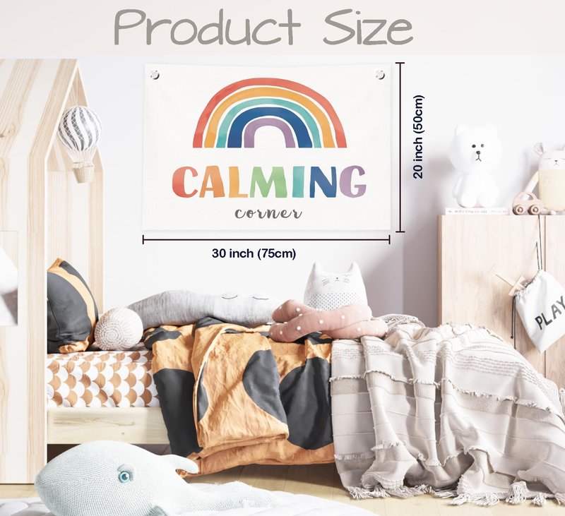 ICEWHITEY Calming Corner Wall Decor for Classroom,Calm Down Corner Supplies,Boho Classroom Rainbow Calming Corner Must Haves Canvas Banner Flags for HomeSchool Library Kindergarten Kids Room,30x20 Inch