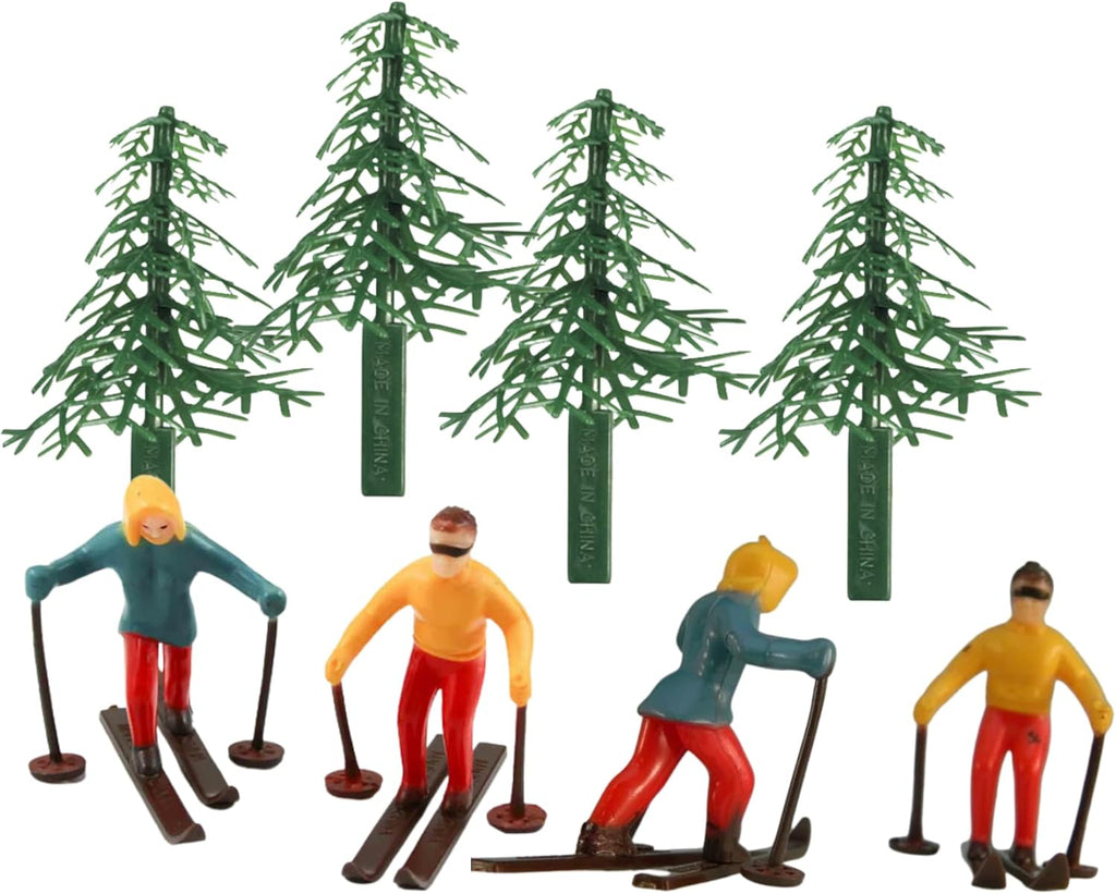 Skiennix Winter Cake Topper Set - Skiers & Evergreen Trees Decoration for Festive Celebrations