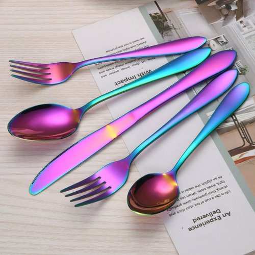 Titanium Rainbow Plated Stainless Steel Flatware Set 20 Piece, Rainbow Silverware Set Service for 4