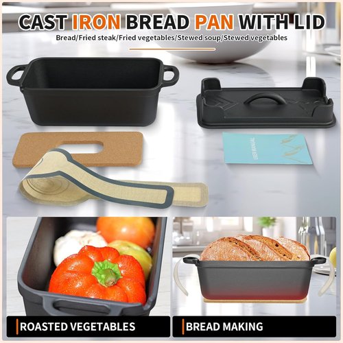 Cast Iron Combo Cooker by [Brand Name] - 2.5QT Pre-Seasoned Dutch Oven & Grill Pan with Lid | Versatile 2-in-1 Skillet for Baking & Searing