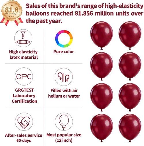 Burgundy Red Latex Balloons - 12 Inch | 110pcs for Birthday Parties, Baby Showers & Weddings