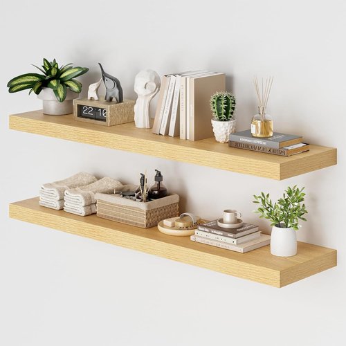 Heimlove Floating Shelves - 48W x 12D Long Wood Shelves with Heavy Duty Bracket | Set of 2, Oak Finish