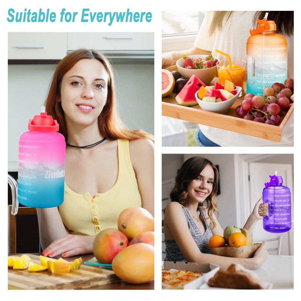 QuiFit 1 Gallon Water Bottle - with Straw & Motivational Time Marker Leak-Proof BPA Free Reusable Gym Sports Outdoor Large(128OZ) Capacity Water Jug(Light Purple,1 Gallon)