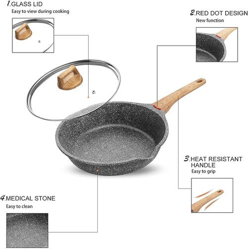 Starunder Induction Nonstick Skillet Frying Pan,Swiss medical stone Omelette Pan, Scratch-Resistant Safe Cookware Set，PFOA Free (9.5 inch)