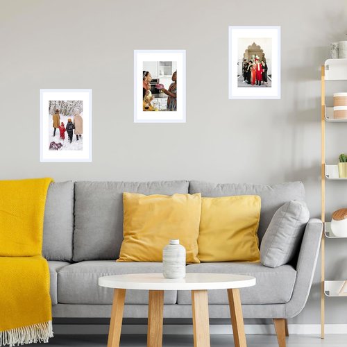 JCJMY A2 Picture Frame - White Wall Hanging Frame with Plexiglass | Includes A3 Mat for 11.7x16.5 Photos