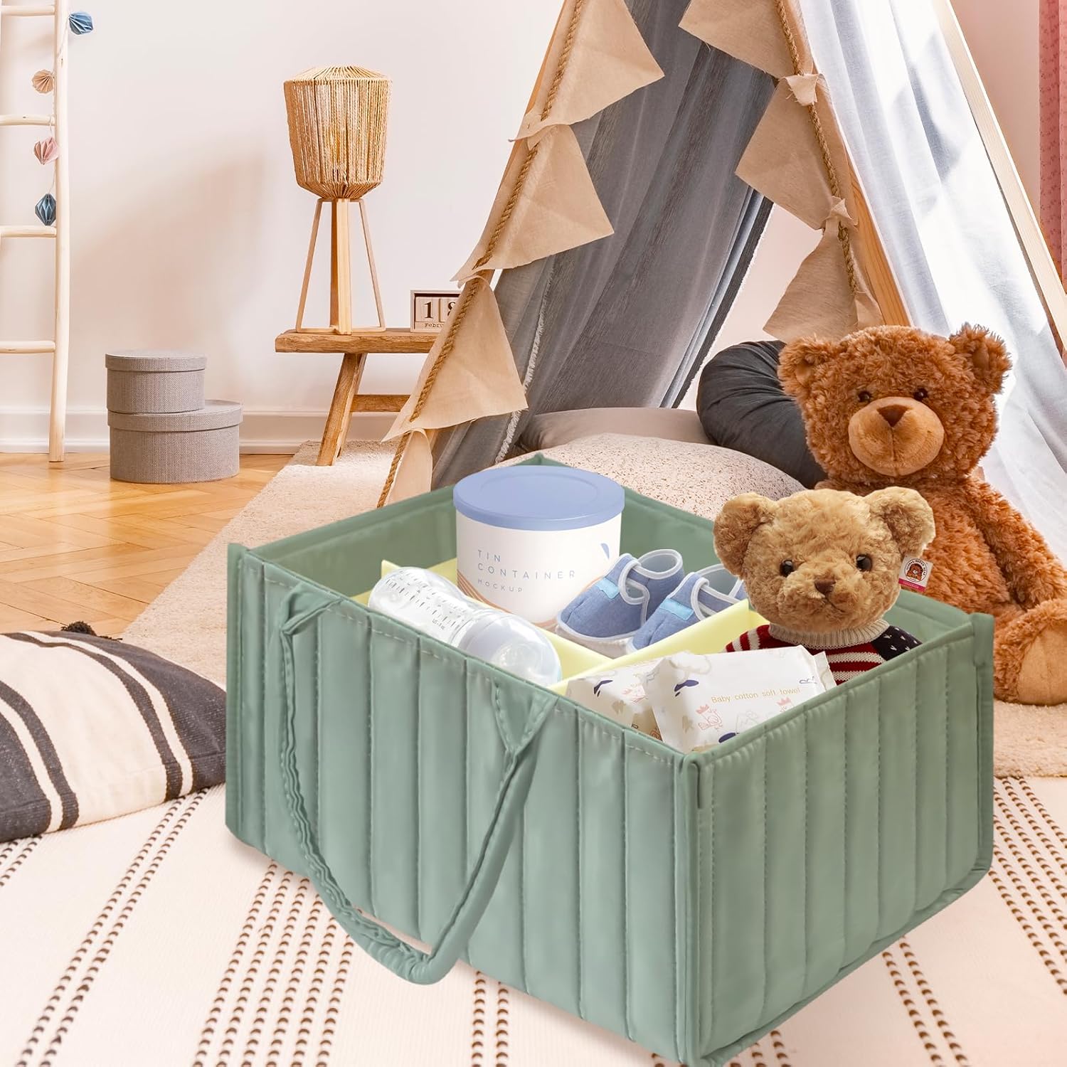 Skiennix Baby Diaper Caddy Organizer - Stylish Storage Bin for Diapers & Wipes | Perfect Baby Shower Gift
