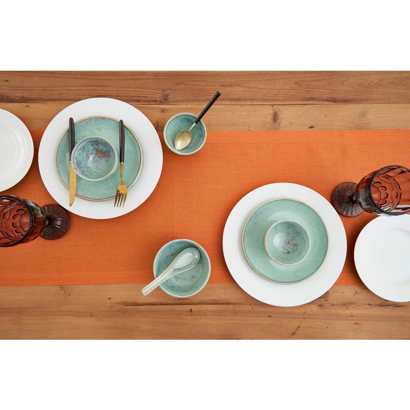 Solino Home Linen Pumpkin Table Runner 36 Inches - 100% Pure Linen Farmhouse Short Table Runner 14 x 36 Inch Ideal for Dresser and Coffee Tables - Fete