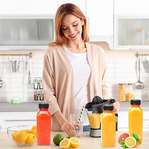 Flrolove 25pcs 12oz Juicing Bottles,Square Plastic Juice Bottles with Caps,Plastic Containers with Lids for Juicing, Drinking,Smoothies,Tea, Milk and Other Beverages