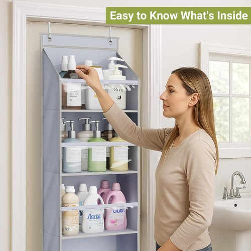 AOODA Over The Door Organizer - Large Capacity Hanging Storage with Clear Deep Pockets | Grey