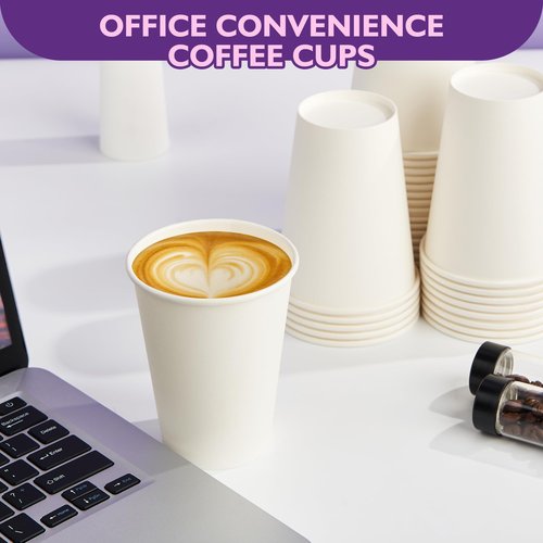 PACKINNO 12 oz White Paper Coffee Cups, Disposable Hot Cups for Coffee, Tea, Cocoa, Beverages, 300 Pack