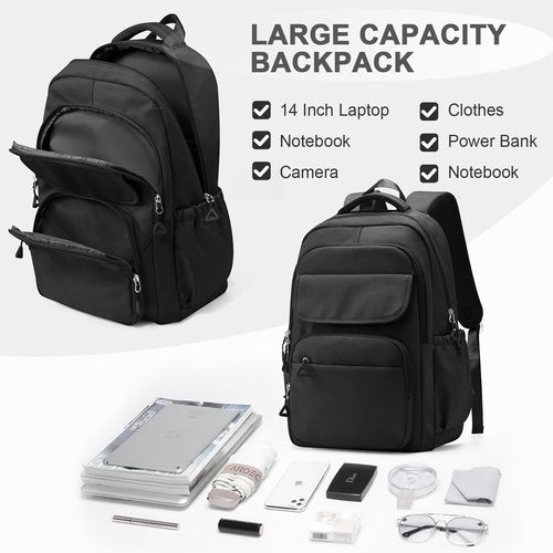 Lendolk Cute Black School Backpack for Teens Girls Boys Waterproof School Bag Basic Backpack for College Students Multi Pocket Backpack Lightweight Casual Daypack Backpacks for Women Men