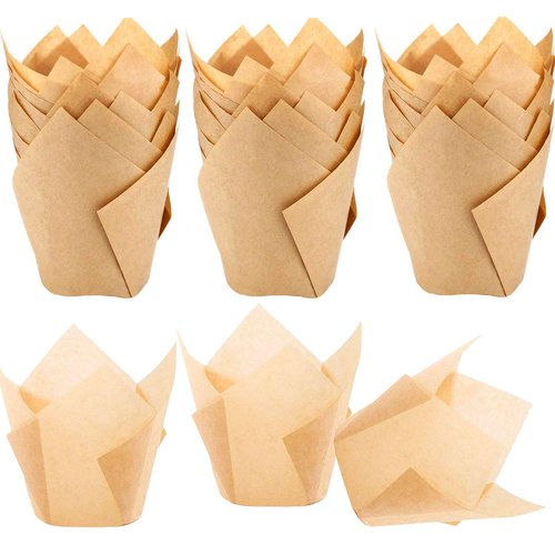 200 Pcs Natural Tulip Cupcake Liners [FOOD SAFE MADE IN USA] Durable Large Cupcake Liners for Baking- Elegant, Stylish Muffin Cups Paper Liners- Greaseproof Tulip Baking Cups- Large Size 2 3/4-4 inch