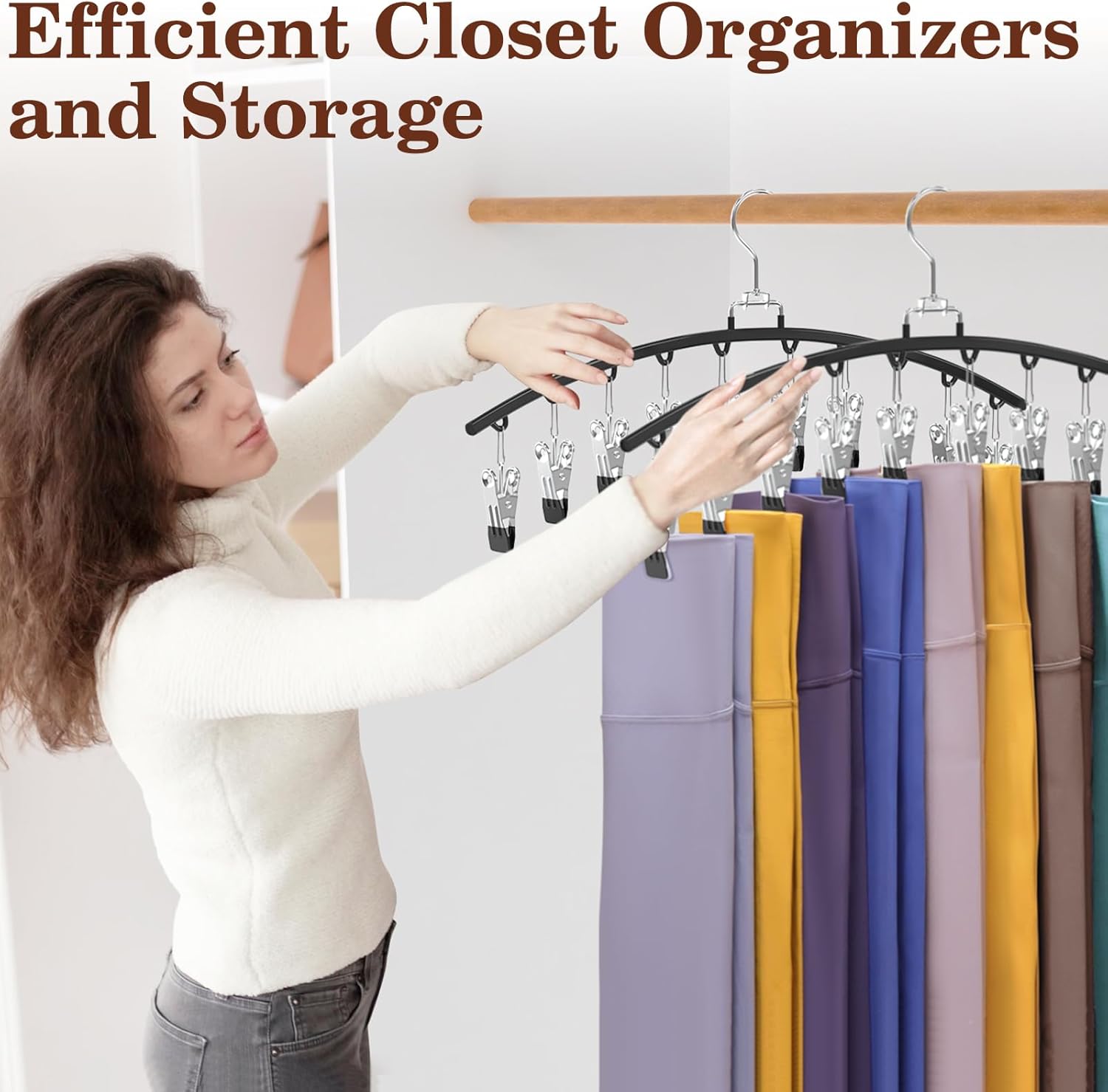 Skiennix Legging Organizer - 360° Swivel Metal Hanger with 20 Clips for Space-Saving Closet Storage | Black