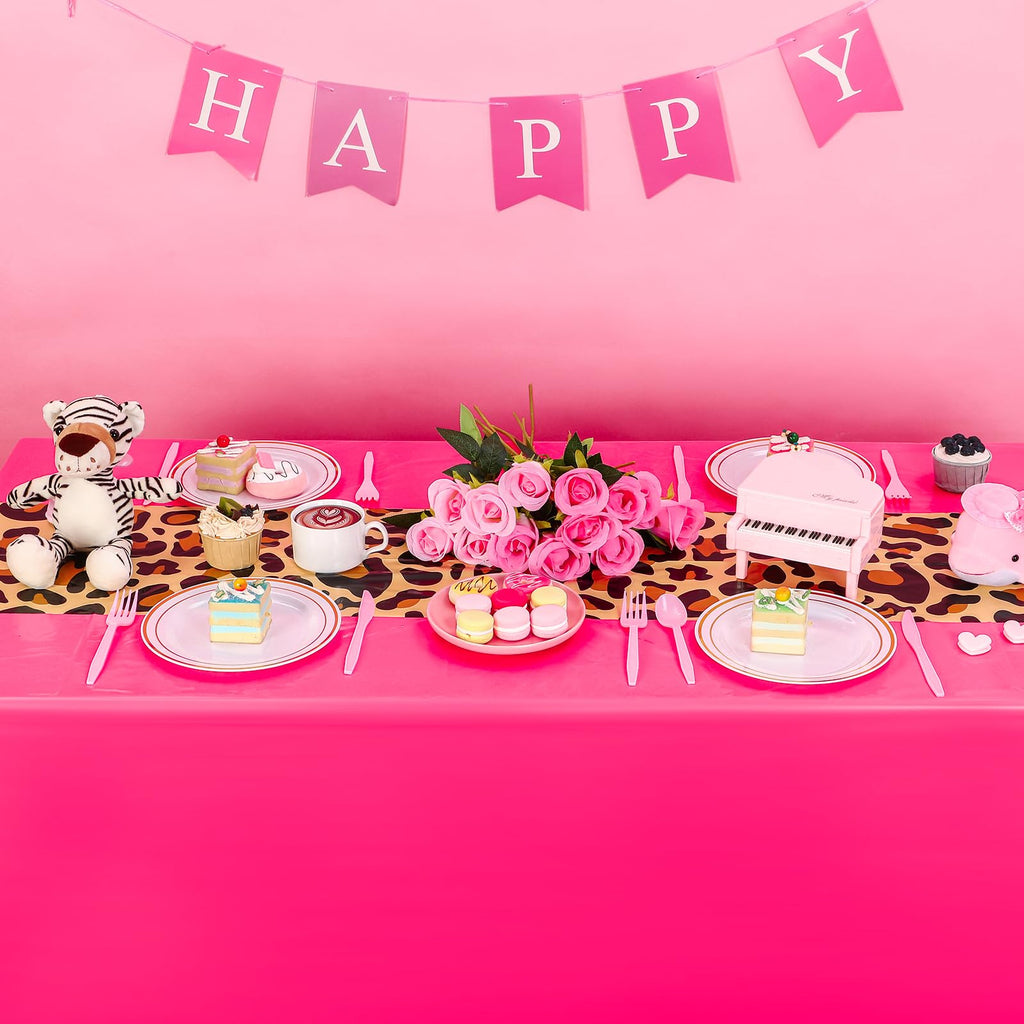 Buryeah Leopard Print Tablecloth 54 x 108'' Leopard Plastic Table Cover Disposable Safari Animal Cheetah Print Party Decorations for Baby Shower Wedding Birthday Party Favors(Hot Pink)