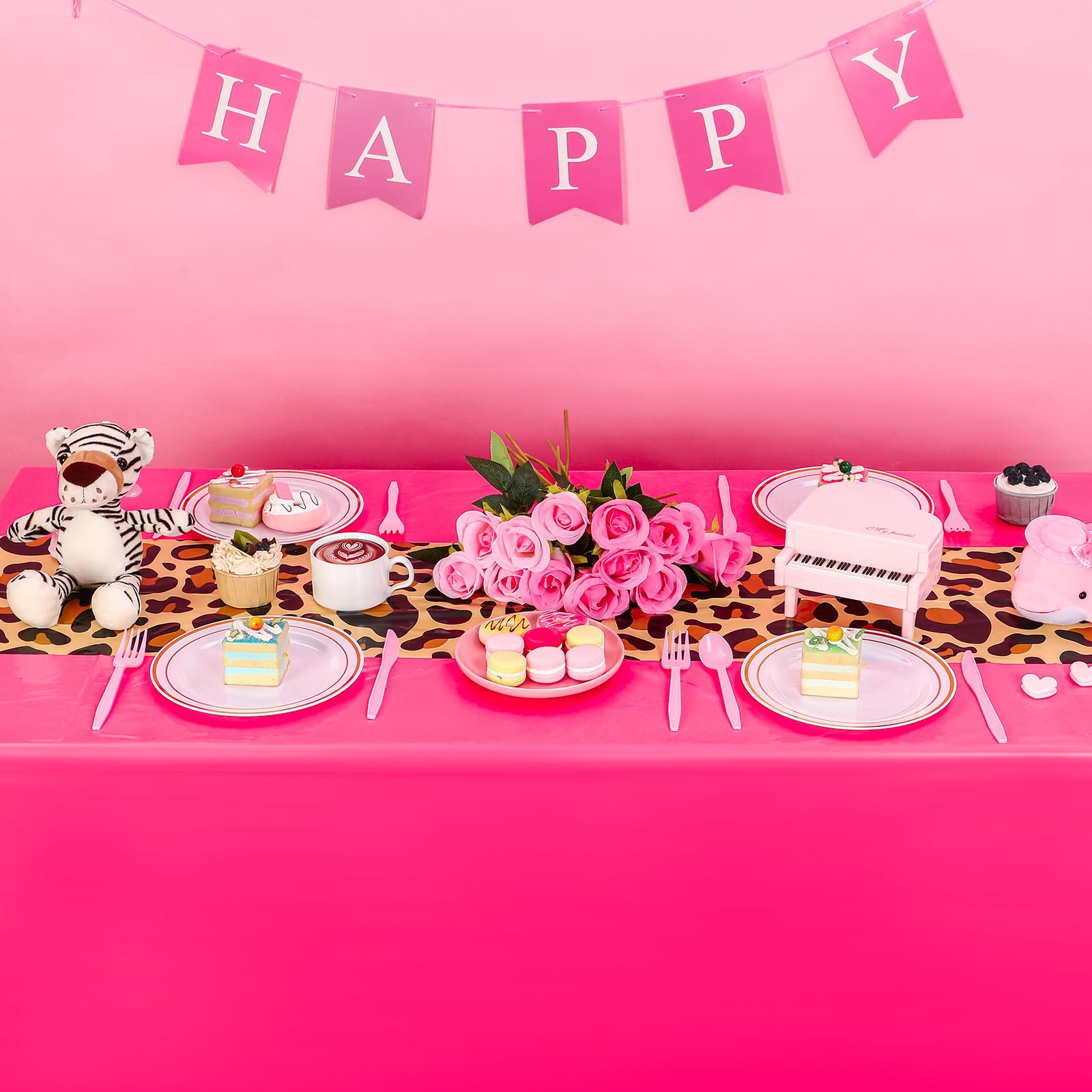 Buryeah Leopard Print Tablecloth 54 x 108'' Leopard Plastic Table Cover Disposable Safari Animal Cheetah Print Party Decorations for Baby Shower Wedding Birthday Party Favors(Hot Pink)