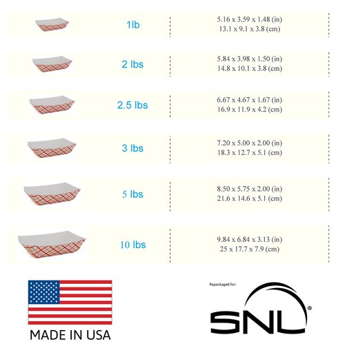 SNL 5lb Paper Food Trays, Durable, Made in USA. Holds Nachos, Fries, Hot Corn Dogs, Ice Cream and More. - 5 Pound Capacity, 50 Pack