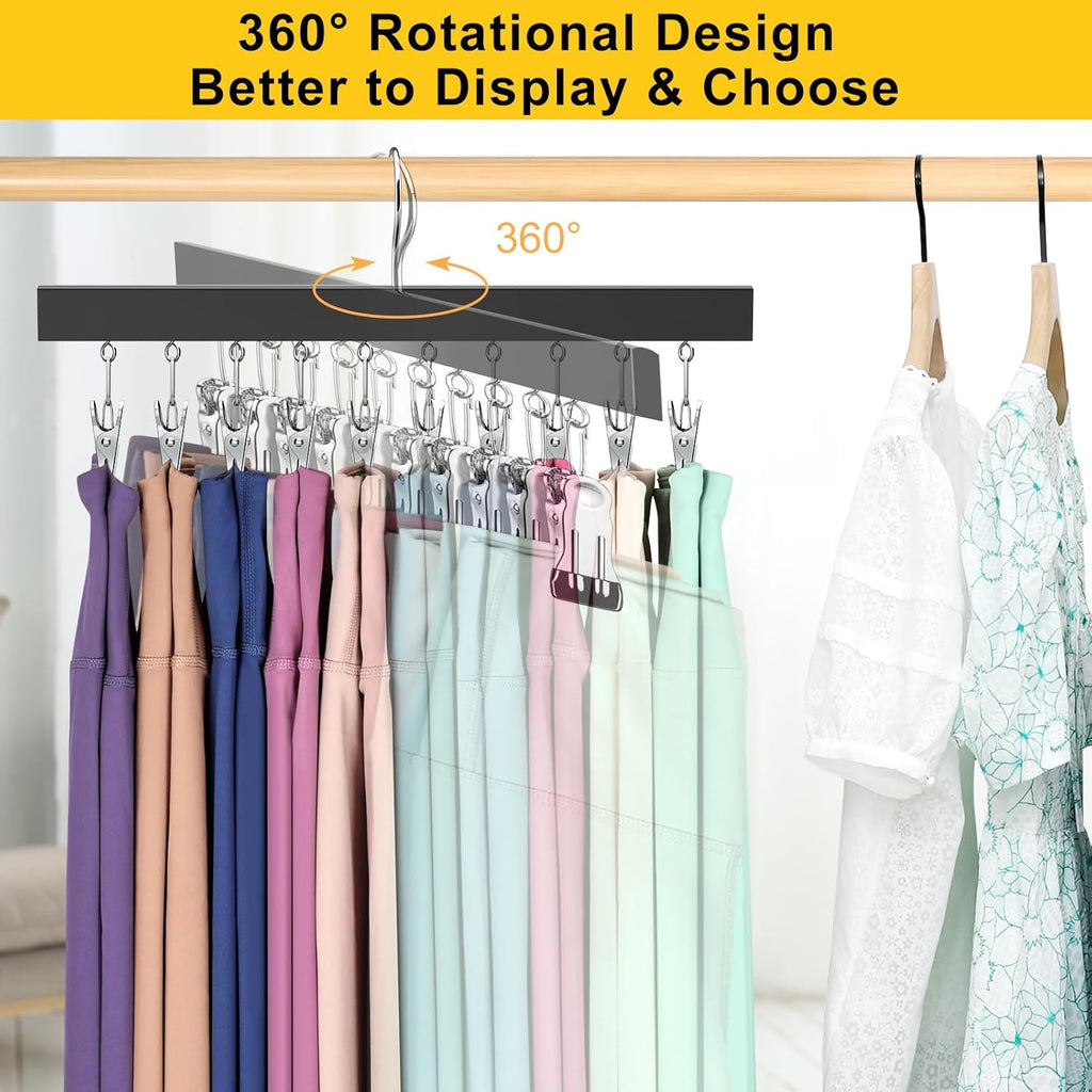 Skiennix Legging Organizer - 360° Rotating Pants Hangers with Clips | Holds 20 Leggings, Jeans & More (2 Pcs)
