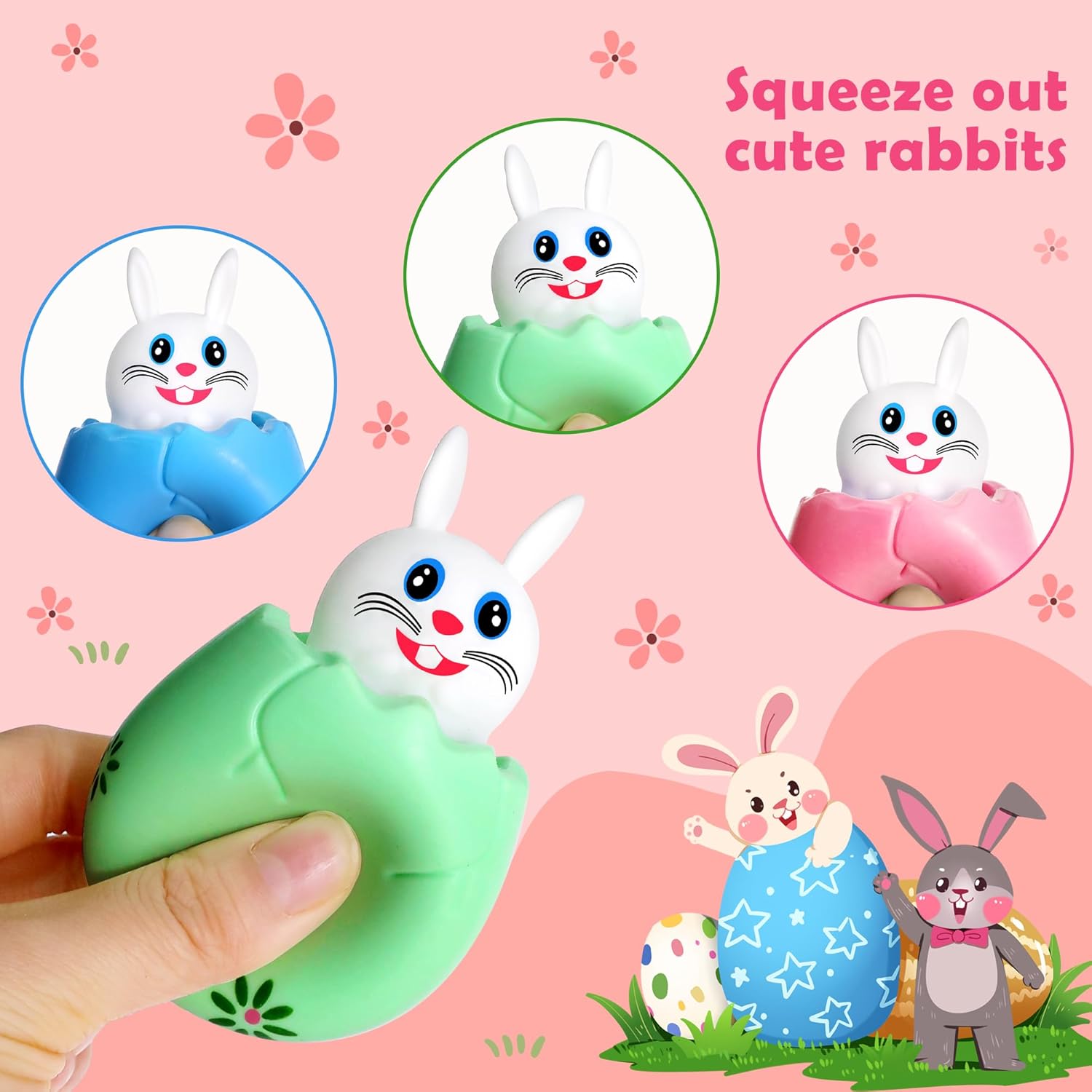 RunNico 12 Pack Easter Eggs - Cute Bunny Stress Relief Squishies | Fidget Toys for Anxiety & Parties