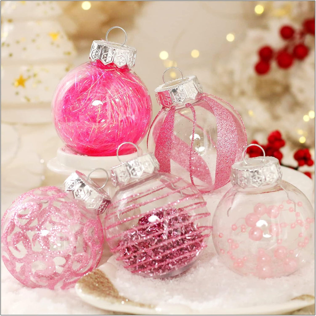 Regine Switzerland 30-Piece Christmas Ornaments Set - Shatterproof Clear Pink Baubles for Holiday Decor
