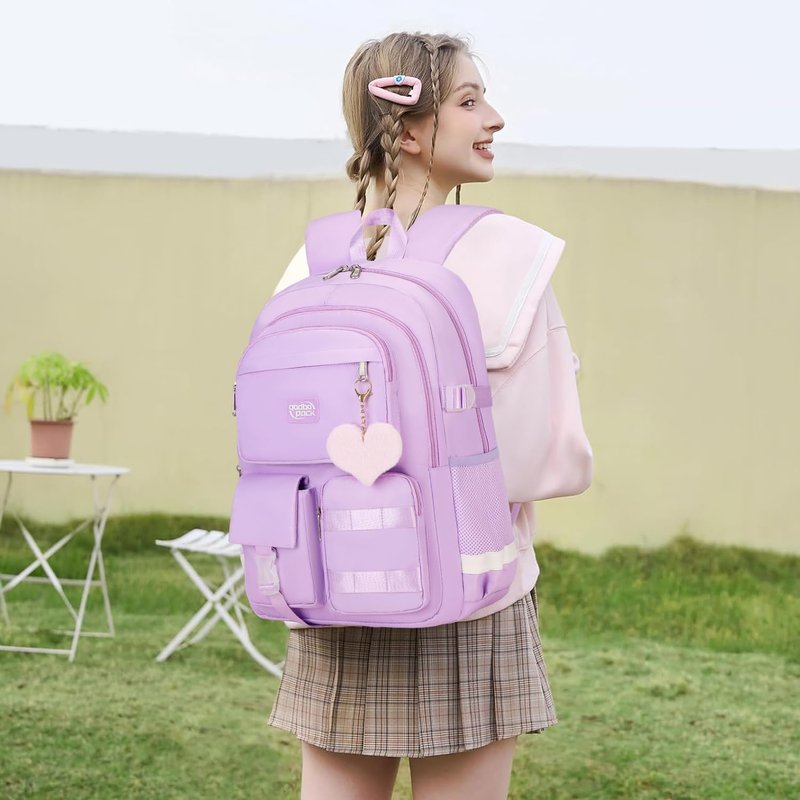 qodbopack 3PCS Student Backpack For School Women College Middle High Teen Girls Bookbag Waterproof Laptop Bag Purple