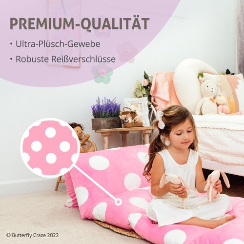 Butterfly Craze Floor Pillow Case, Mattress Bed Lounger Cover, Polka Pink, Queen Size - Cozy Seating Solution for Kids & Adults, Recliner Cushion, Perfect for Reading, TV Time (Pillow Not Included)