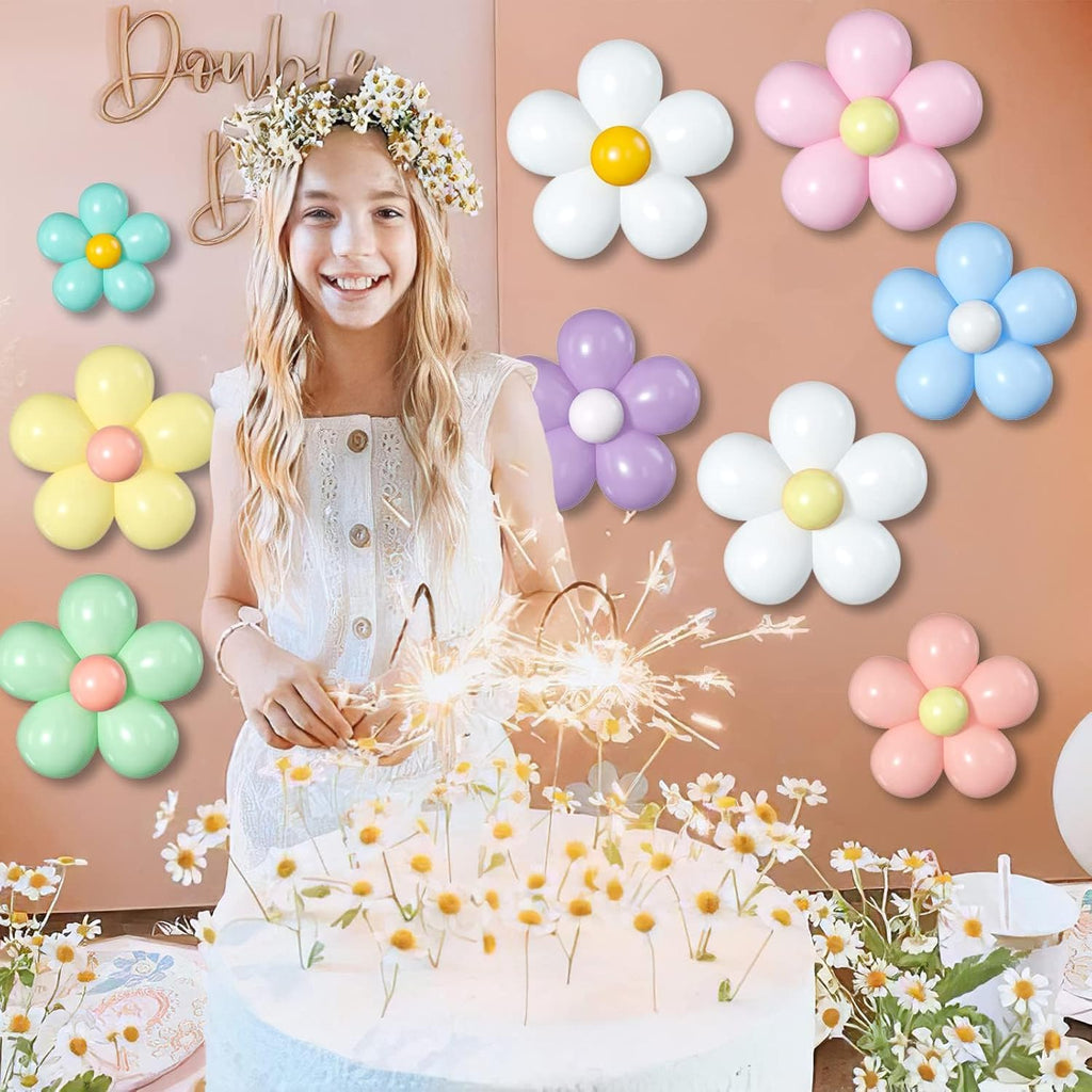 Skiennix Daisy Flower Balloons DIY Kit - Boho Macaron Pastel Party Decorations | 16 Set for Baby Showers & Birthdays