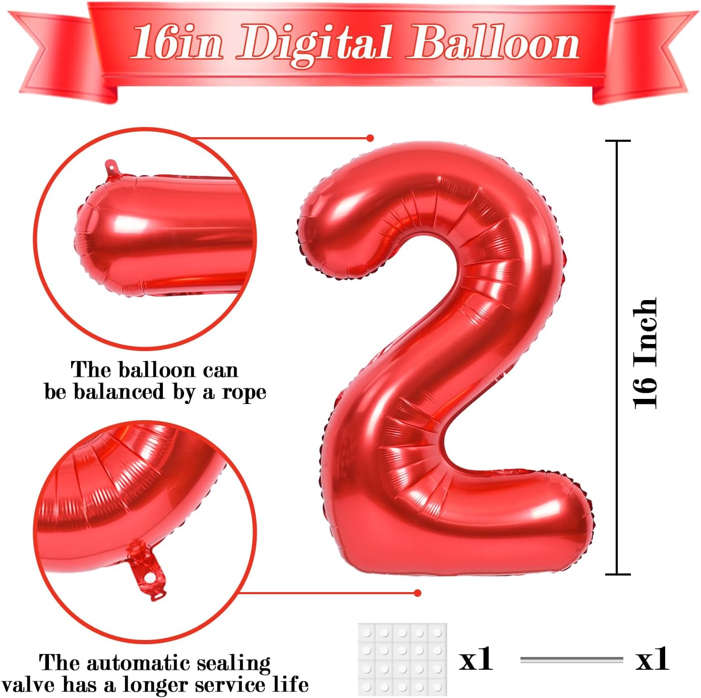 TONIFUL 16-Inch Red Mylar Foil Number Balloons | 10-Pack for Birthdays, Anniversaries, and Celebrations