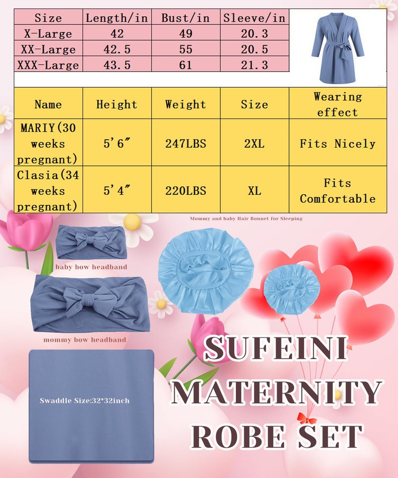 SUFEINI Plus Size Maternity Robe and Matching Baby Swaddle Blanket Set, Mommy Robe with Receiving Blanket Girls Boys Sleepwear (US, Alpha, XX-Large, Plus, Regular, PZA01 Pink)