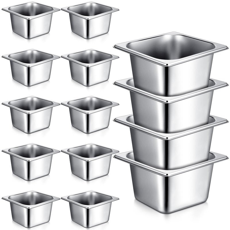 Rtteri 22 Pcs 1/6 Size 4 Inch Deep Stainless Steel Hotel Pans Set: 16 Metal Buffet Steam Table Pans with 2 Tongs & 4 Spoons – Stackable & Anti Jam, Commercial Restaurant Catering Kitchen Food Prep