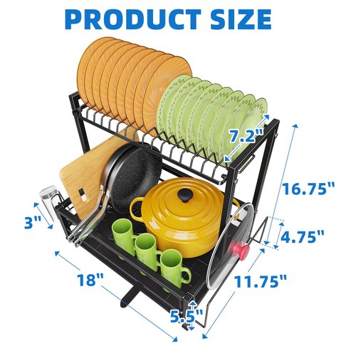 Simple Trending Dish Drying Rack, 2-Tier Dish Rack for Kitchen, Stainless Steel Dish Drainer, Black