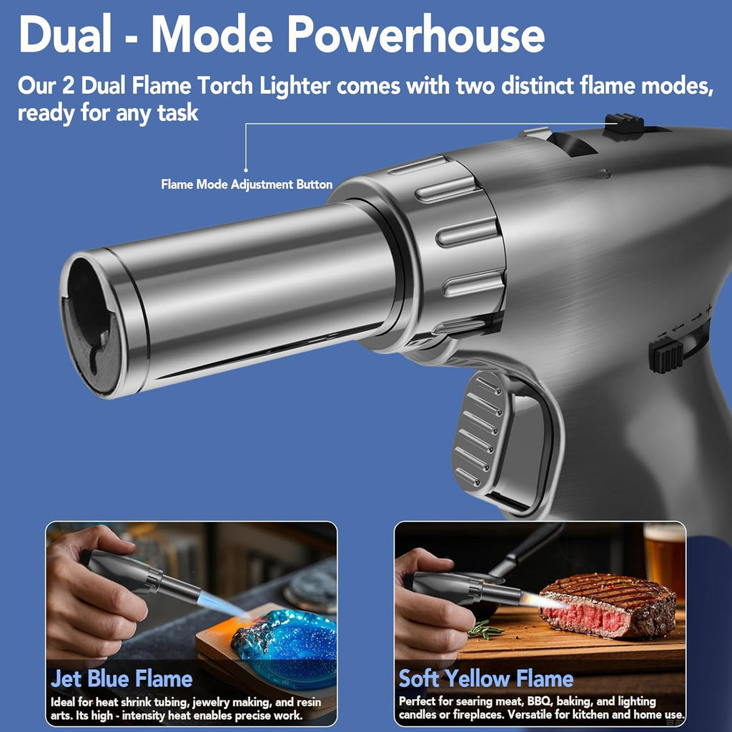 Sondiko Dual Adjustable Flame Butane Torch Lighter - Mini Refillable Kitchen Torch with Continuous Flame Lock for Crème Brûlée and Cooking