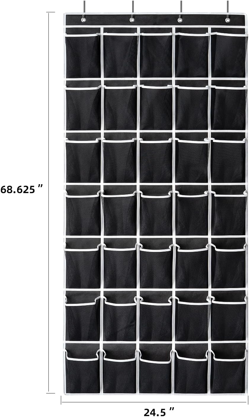SAVERHO Over The Door Shoe Organizer - 35 Pocket Hanging Storage Bag with 4 Metal Hooks | Black