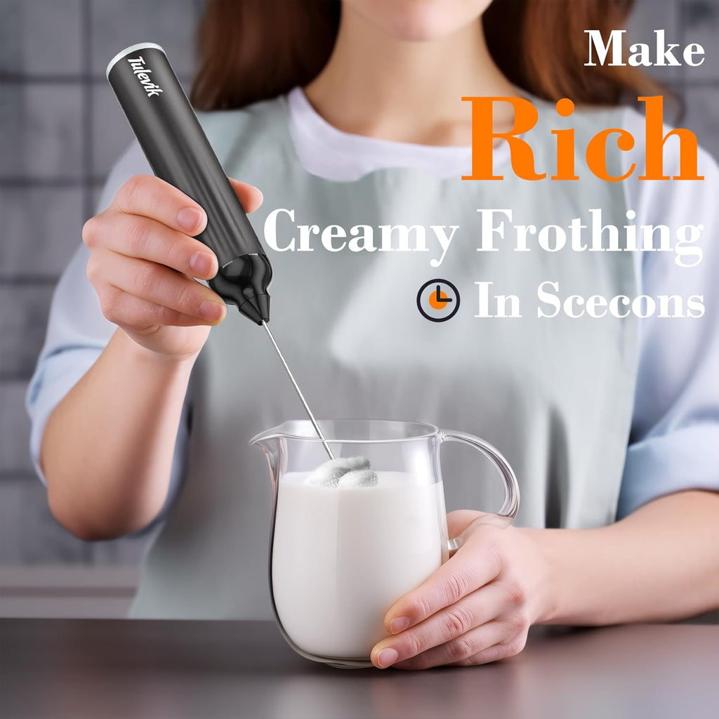 Skiennix Electric Milk Frother - Handheld USB Rechargeable Wand with 3 Speeds for Coffee, Latte, Cappuccino, Hot Chocolate - Black